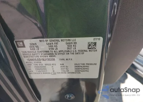 2011 Chevrolet Traverse Ltz из США, поврежденный, VIN 1GNKVLED1BJ135208